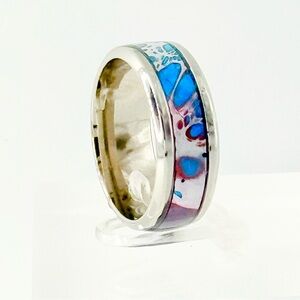 Vibrant Silver Ring with Blue and Purple Design size 8 # 011